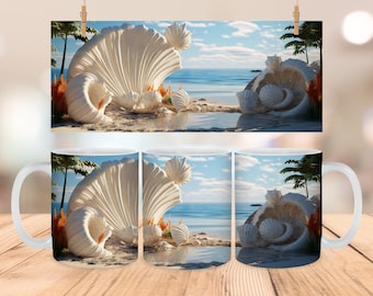 Beach Mug wrap  design, Ocean sublimation for mugs, 11 oz and 15 oz mug png, Sublimation Mug design, Summer mug wrap png, Coffee mug png