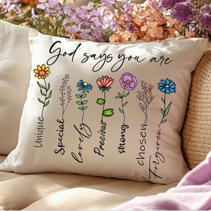 God Says You Are Pillow, Chosen Bible Christian Cushion, Christian Wedding Gifts, Bible Verses Home Décor, Birth Flower Pillow Gift,