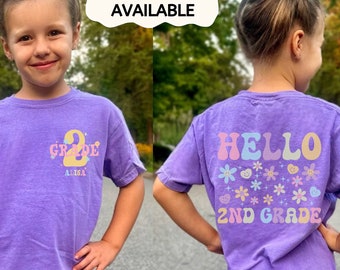 Kids Comfort Colors Custom 2nd Grade Shirt, Hello 2nd Grade Girl Shirt, Back To School Shirt, Custom Name Shirt, First Day Of School Shirt
