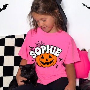 Custom Kids Halloween Shirt, Kids Comfort Colors Tee, Custom Name Halloween Shirt For Kids, Personalized Halloween Toddler Shirt, Girls Tee