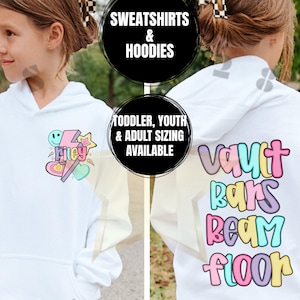 Sudadera de gimnasta personalizada, sudadera con capucha de gimnasta personalizada, barras de salto, viga de suelo, camiseta de gimnasia para niños, camiseta de gimnasia para niñas, regalo de gimnasta