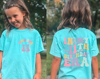Kids Comfort Colors Custom In My 11th Birthday Era Shirt, Custom 11th Birthday Girl Shirt, Retro Birthday Shirt, Girl Gift Custom Name Shirt