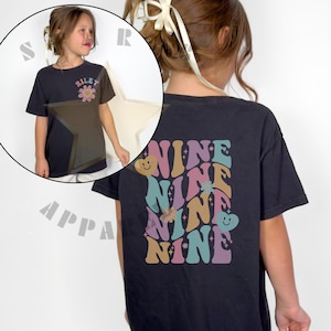 Kids Comfort Colors Custom In My Nine Year Old Era Shirt, Custom 9th Birthday Girl Shirt, Retro Birthday Shirt, Girl Gift, Custom Name Shirt