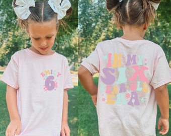 Kids Comfort kleuren aangepast in mijn zes jaar oude tijdperk shirt, aangepaste 6e verjaardag meisje shirt, retro verjaardag shirt, meisje cadeau, aangepaste naam shirt