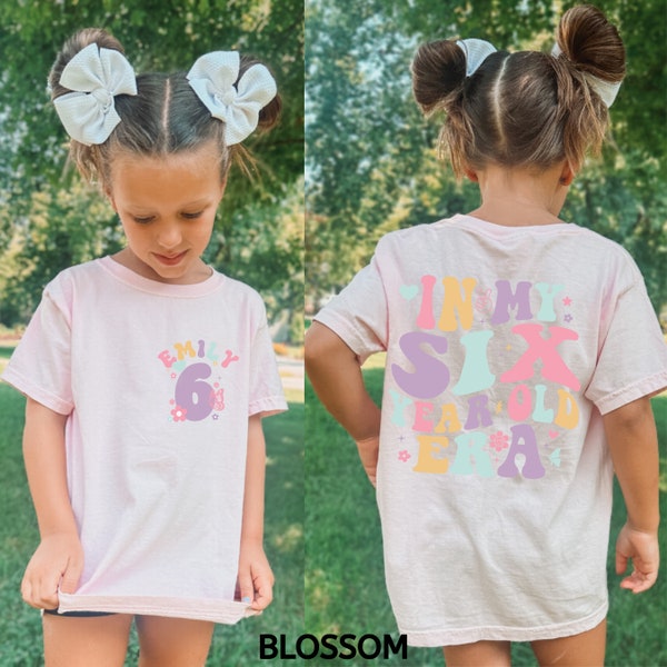 Kids Comfort Colors Custom In My Six Year Old Era Shirt, Custom 6th Birthday Girl Shirt, Retro Birthday Shirt, Girl Gift, Custom Name Shirt