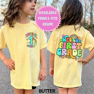 Kids Comfort Colors Custom Hello First Grade Shirt, Back To School Shirt, Grade One Shirt, Custom Name Shirt, First Day Of School Shirt