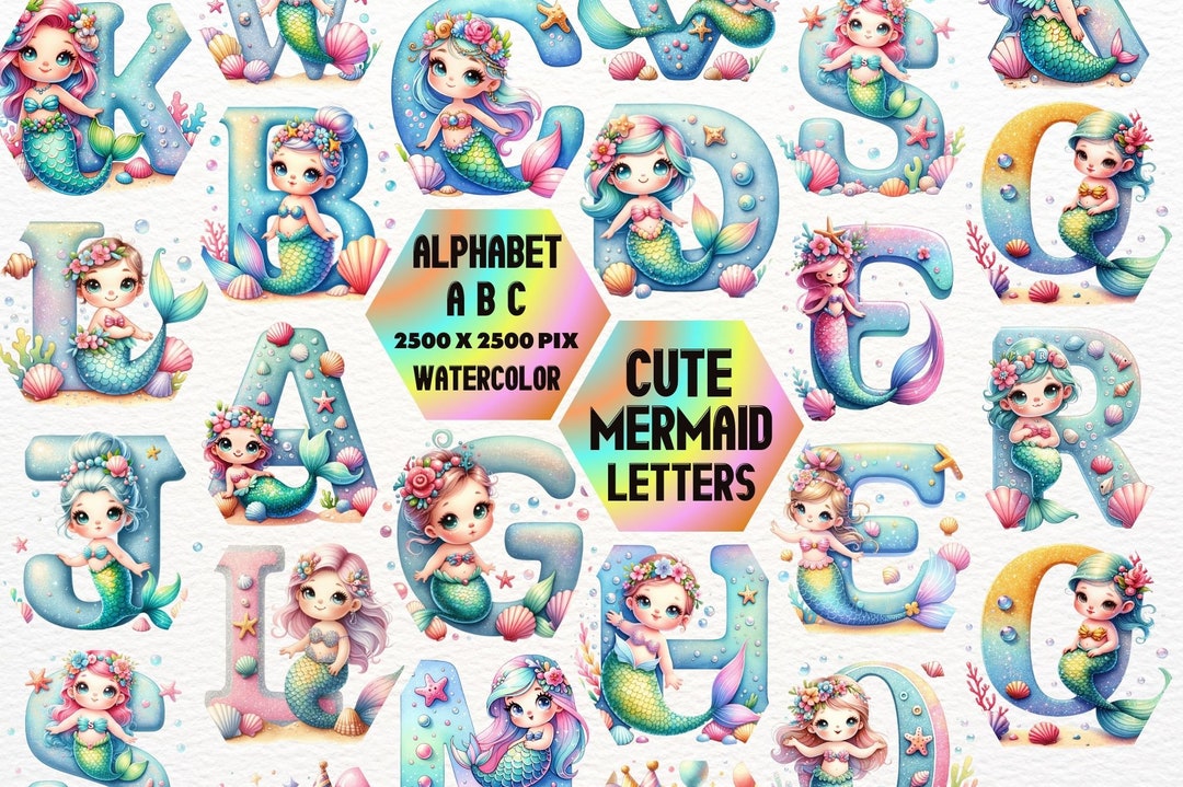 Mermaid Clipart, Alphabet Png, Decorative Letters Iron on Letters ...