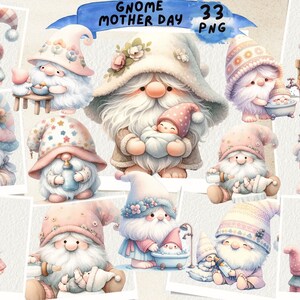 Mother's Day Gnome Watercolor Clipart: Mom & Baby PNG (digital Download ...