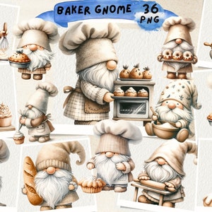 Baker Gnome Watercolor Clipart, Gnome Pastry Chef Clipart, Chef Gnome, Baked with Love Gnome, Chef Gnomes, Chef, Junk Journal, Scrapbooking