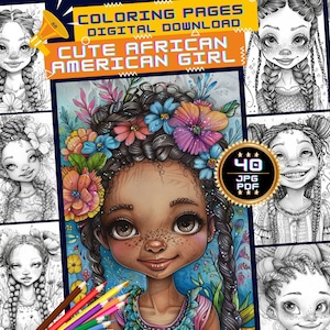 アフリカ系アメリカ人の女の子のぬり絵、黒人の女の子の魔法の子供のぬり絵、かわいい黒人の女の子のぬり絵、デジタルダウンロード、ストレスを軽減