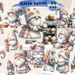 Baker Gnome Watercolor Clipart, Gnome Pastry Chef Clipart, Chef Gnome, Baked with Love Gnome, Gnomes, Cake Chef, Junk Journal, Scrapbooking