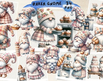 Baker Gnome Watercolor Clipart: Pastry Chef PNG (Digital Download)
