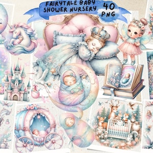 Fairytale Baby Shower or Nursery Clipart, Baby Shower Watercolor Clipart, Newborn , Cute Children Celebration, Junk Journal, Scrapbooking