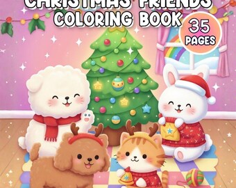 Cozy Christmas Friends Coloring Book - Festive Printable Pages Featuring Cute Holiday Animals & Winter Scenes for Kids Adults PDF Art