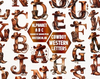 Western Alphabet Clipart: Cowboy Font, Sublimation Designs (PNG)