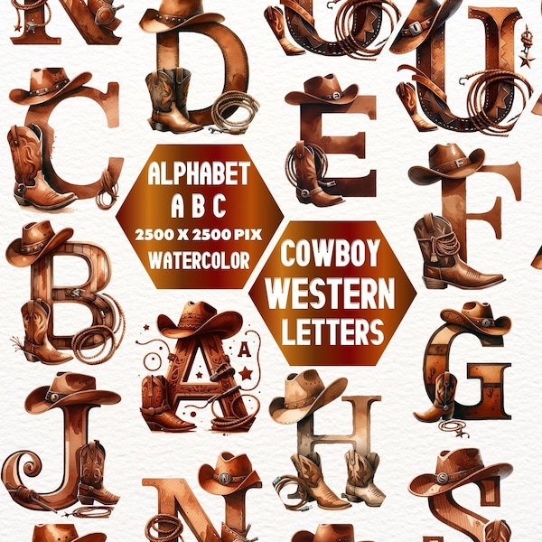 Western Alphabet Clipart, Cowboy Western Font, Western Letters, Country, Cowboy Cowgir, Letters Sublimation Designs, Sticker Junk Journal