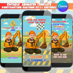 Editable Construction Birthday Invitation Video, Digital Dump Truck Party Invite with Yellow Black Theme, Excavater invite, Instant Download