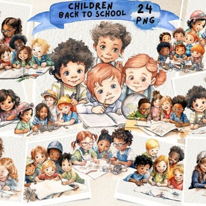School Kids Clipart, Children Back To School Clipart, Retro Vintage Kids PNG, Childhood Graphics, School Kids, Junk Journal, Scrapbooking