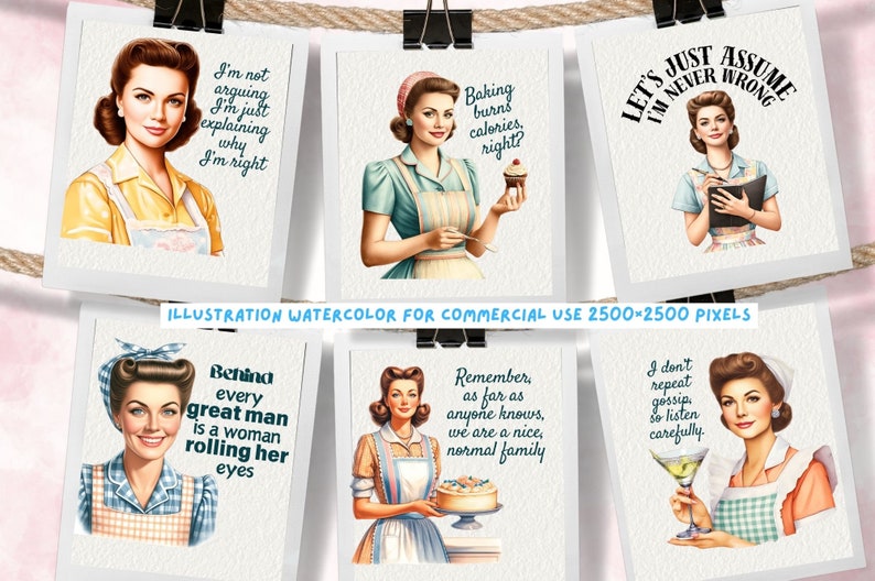 Retro Housewife Clipart: Sarcastic Women PNG (Digital Download) image 6