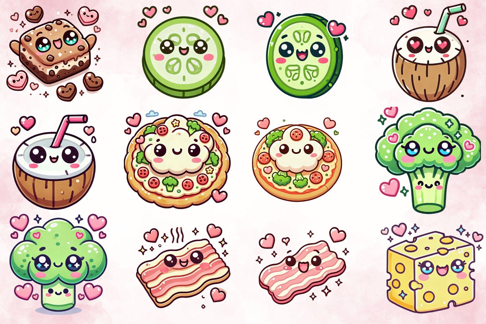 Adorable Kawaii Keto Diet Clipart, Cute Low-carb Food Illustrations for ...
