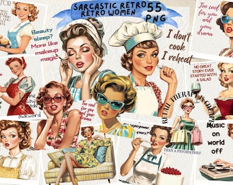 Retro Housewife Clipart: Sarcastic Women PNG for Scrapbooking