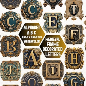 Medieval Alphabet Clipart, Antique, Lettering, Medieval Illuminated Initials, Medieval Alphabet, Commercial Use, Journal, Digital, Initials