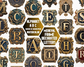 Medieval Illuminated Alphabet Clipart: Antique Lettering (Digital)