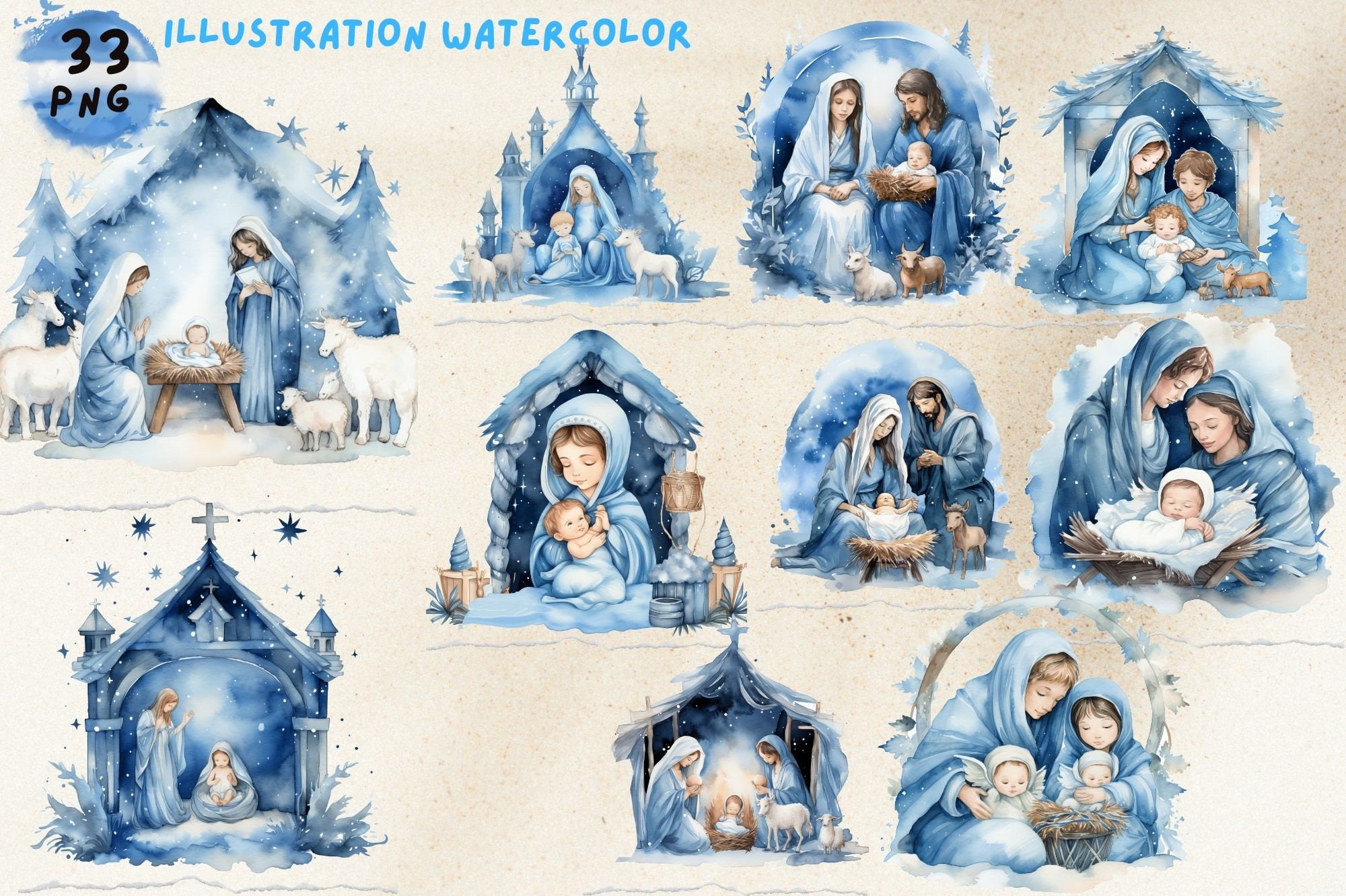 Nativity Scene Blue Clipart , Christmas Nativity Set Clipart, Christmas ...