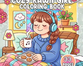 Cozy Girl Moments Coloring Pages for Adults and Teens, Relaxing Aesthetic Printable Art, Hygge Lifestyle Coloring Book Digital Download