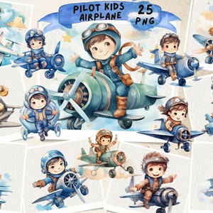 Little Aviator Clipart: Watercolor Airplane PNG (2500x2500 px)