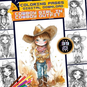 Cowgirl Coloring Pages, Western themed Classic Western Coloring, Printable Digital Download for Creative Adventures Women Coloring Pages