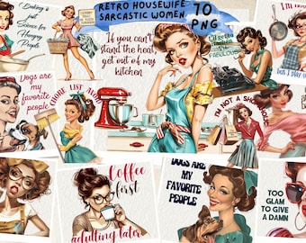 Retro Sarcastic Housewife PNG: Junk Journal Scrapbooking (Digital Download)