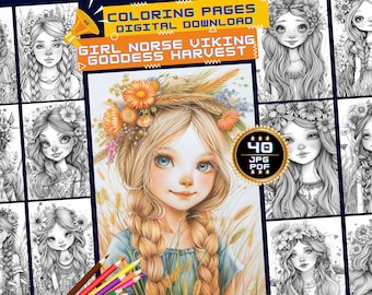 Viking Girl Coloring Pages: Norse Goddess, Fantasy Art (PDF)