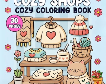 Cozy Little Shops Coloring Pages for Adults and Kids – Printable Relaxing Small Business Street Scenes – Digital Coloring Book PDF
