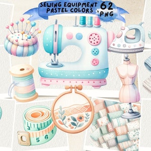 Watercolor Sewing Clipart, Quilting Clipart, Sewing Machine, Vintage Sewing, Pastel Seamstress, Sewing Machine, Scrapbook, Junk Journal