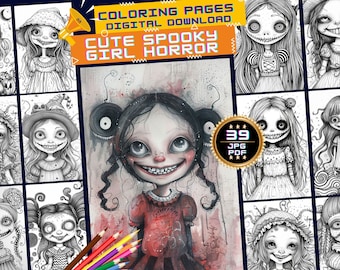 May include: A set of 39 black and white coloring pages featuring cute spooky girl horror illustrations. The pages are digital downloads and are perfect for adults and children who enjoy coloring.