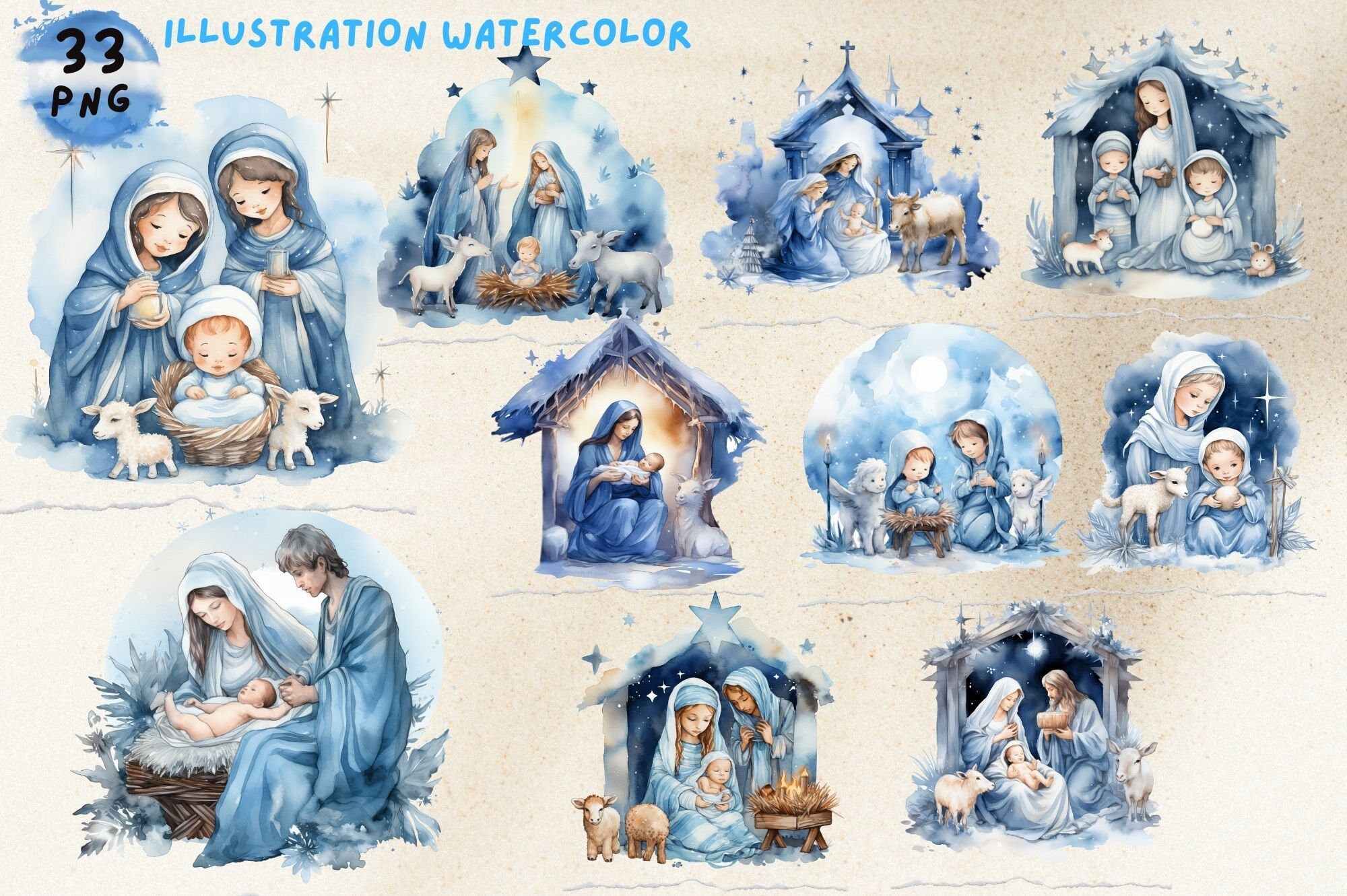 Nativity Scene Blue Clipart , Christmas Nativity Set Clipart, Christmas ...