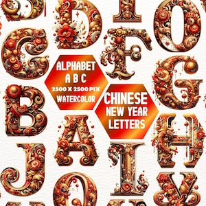 Alphabet de lettres du nouvel an chinois, lettres de A à Z, chiffres de 0 à 9, polices de caractères chinoises, nouvel an chinois, polices de l&#39;Alphabet en téléchargement numérique