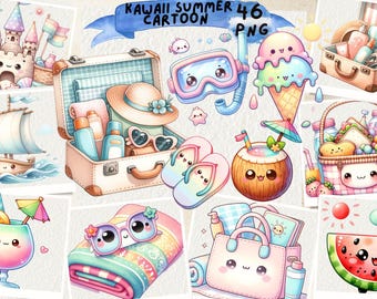 かわいいビーチクリップアート、夏のクリップアート、かわいい漫画キャラクター、デジタルクリップアートグラフィック、夏のステッカー、ジャンクジャーナル、スクラップブッキング