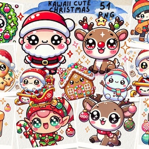 Kawaii niedliche Weihnachten Clipart, digitale Urlaub Kunst Karten, Einladungen, Aufkleber und Kunsthandwerk, festliche Winter ClipArt, Journal, Scrapbooking