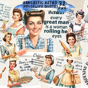 Retro Housewife Clipart: Sarcastic Women PNG (Digital Download) image 1