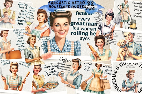 Retro Housewife Clipart: Sarcastic Women PNG (Digital Download)