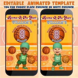 Bearbeitbare Basketball-Geburtstagseinladungsvideovorlage für Jungenparty | Slam Dunk Themed animierte digitale Einladung | Sport Geburtstag eCard