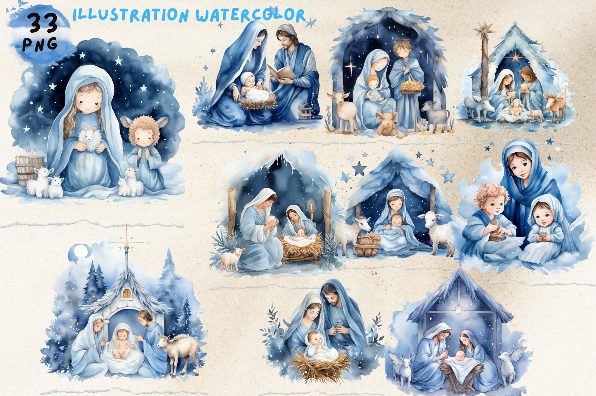 Nativity Scene Blue Clipart , Christmas Nativity Set Clipart, Christmas ...