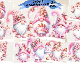 Pink Cake Strawberry Gnomes Clipart, Strawberry Gnome, Valentines Gnomes, Cakegnomes, Cupcake Gnome, Strawberry, Junk Journal, Scrapbooking