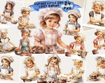 Watercolor Baker Girl Clipart: Dessert Chef PNG (Digital Download)