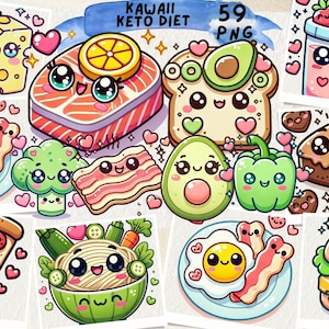 Adorable Kawaii Keto Diet Clipart, Cute Low-carb Food Illustrations for Meal Planning, Digital ...