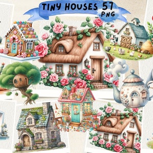 Tiny House Clipart, Tiny Cottages Clipart, Family House Illustration Clipart, House Clip Art Png, Building, Scrapbook, Junk Journal