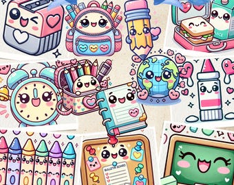 Kawaii Back to School Clipart: Lehrer & Schulzubehör (PNG)