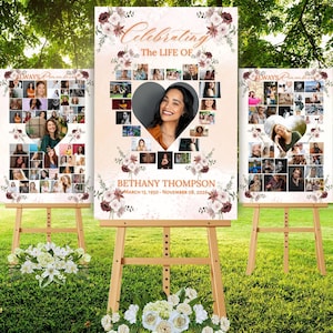 Heart Funeral Photo Collage Sign Set Templates, Funeral Welcome Sign Template, Celebration of Life, In Loving Memory, Memorial Poster Size